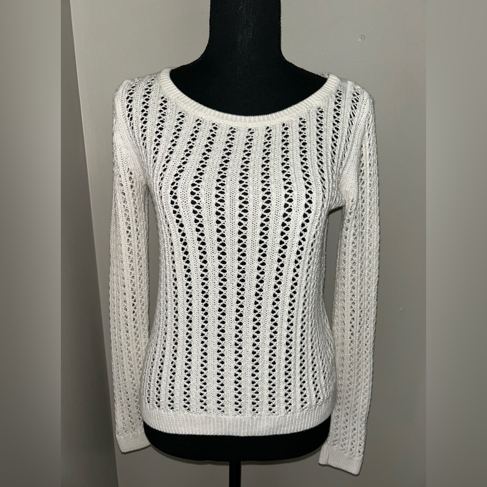 A.N.A. A New Approach scoop neck crocheted off-white sweater. Size small